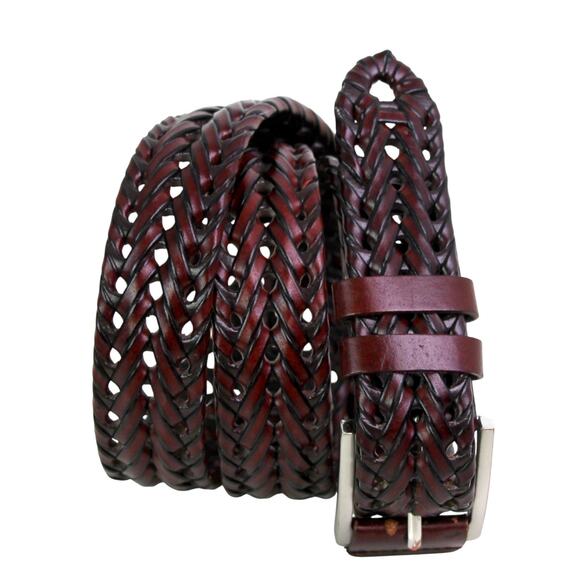 BRAIDED BLACK BROWN REAL LEATHER 1.25"Wd DRESS CASUAL MEN'S BELT Sz 38/115 (R52 - Picture 2 of 12